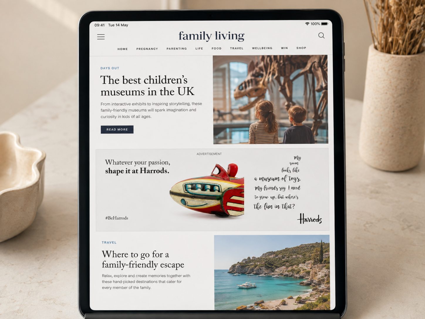 The campaign running as a digital placement inside a family lifestyle title