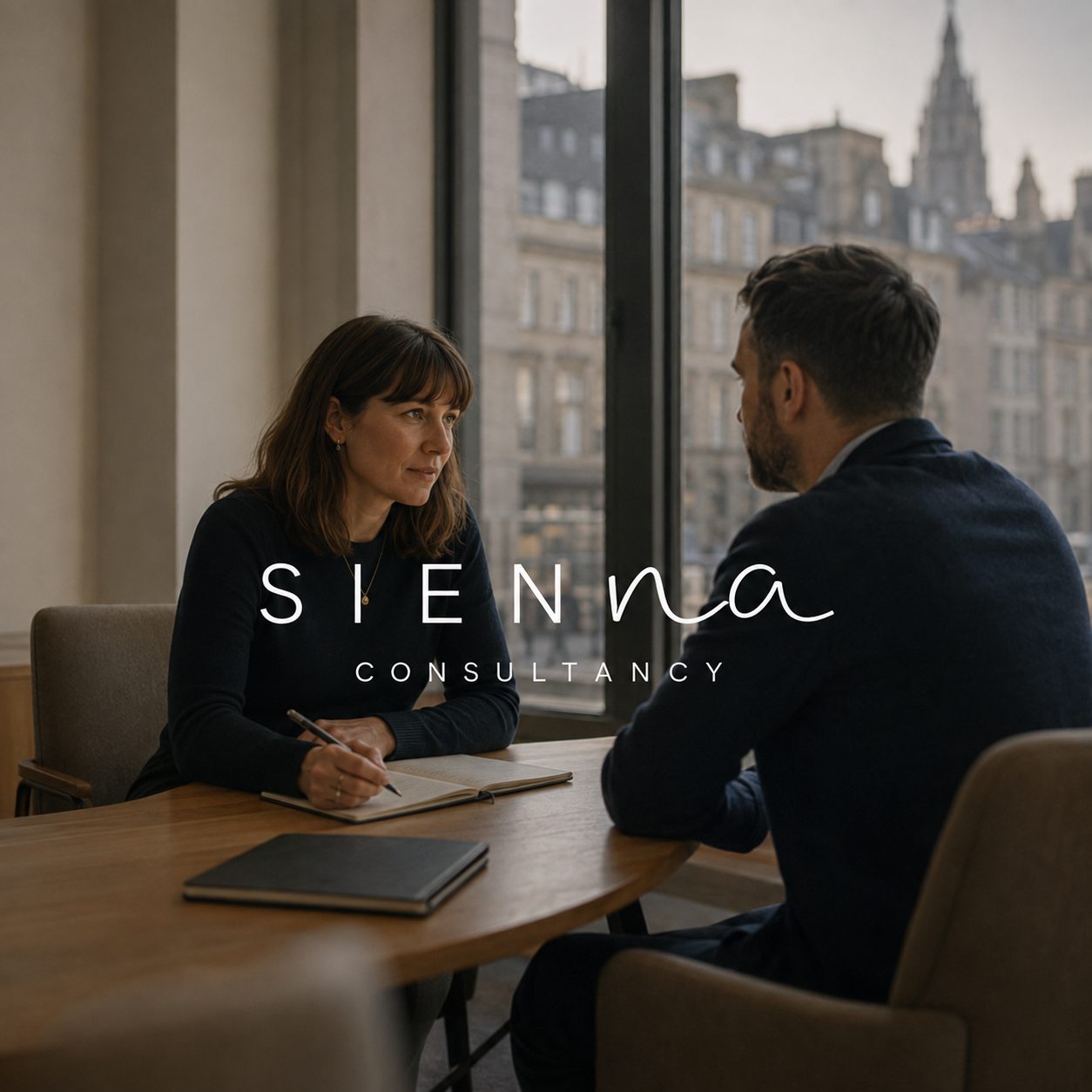SIENNA wordmark in a workplace lounge