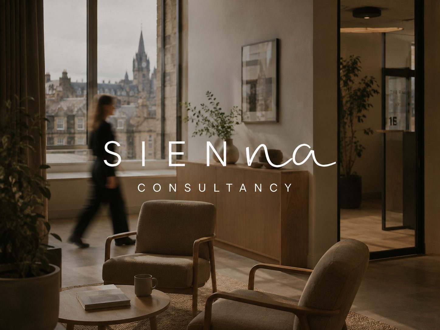 SIENNA Consultancy wordmark on a workplace interior